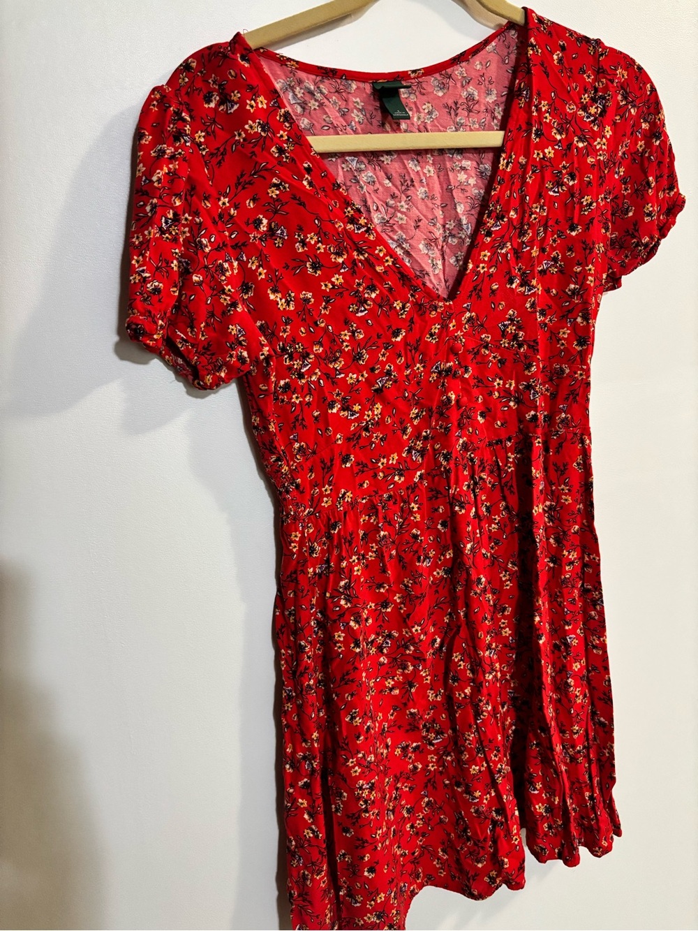 wild fable Red Floral V-Neck Mini Dress